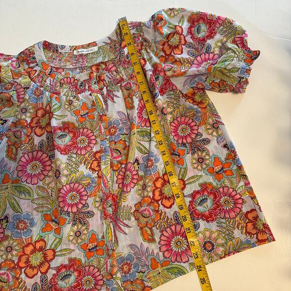 Rose & Olive Floral Puff Sleeve Top Womens 2X Multicolor Button Up Bold Peasant - Picture 10 of 10